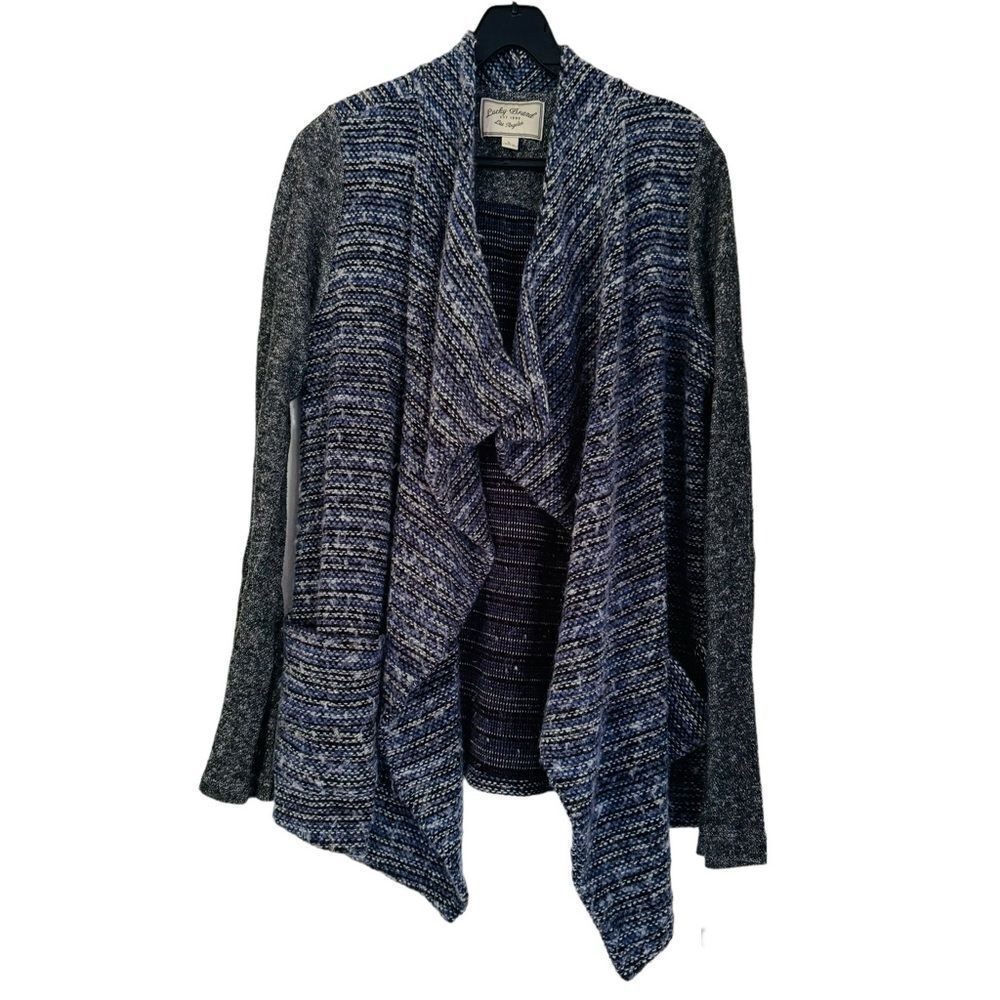 Lucky Brand Blue White Open Front Wool Blend Textured Cardigan Size Large